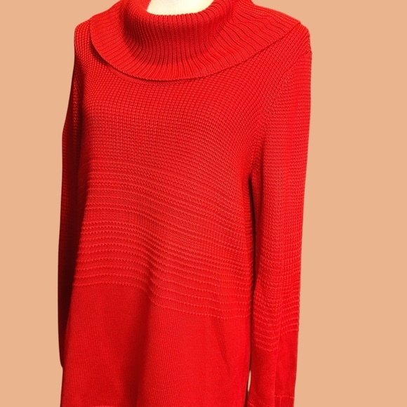 Calvin Klein Red Textured Knit Striped Cowlneck Long-Sleeve Sweater Size XL - Picture 13 of 14